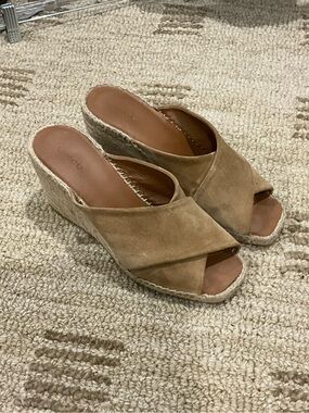 Vince Suede Crisscross Espadrille Wedge - Tan